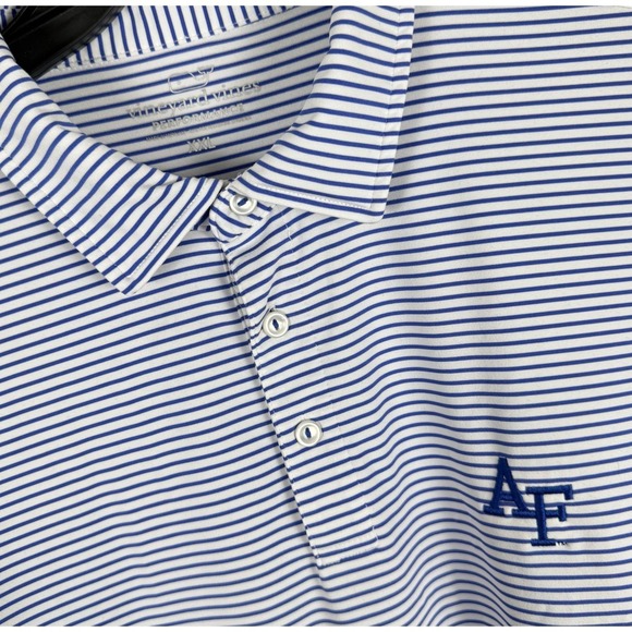 Vineyard Vines Performance Polo Shirt Mens XXL White Blue Striped Air Force NCAA - Picture 3 of 8